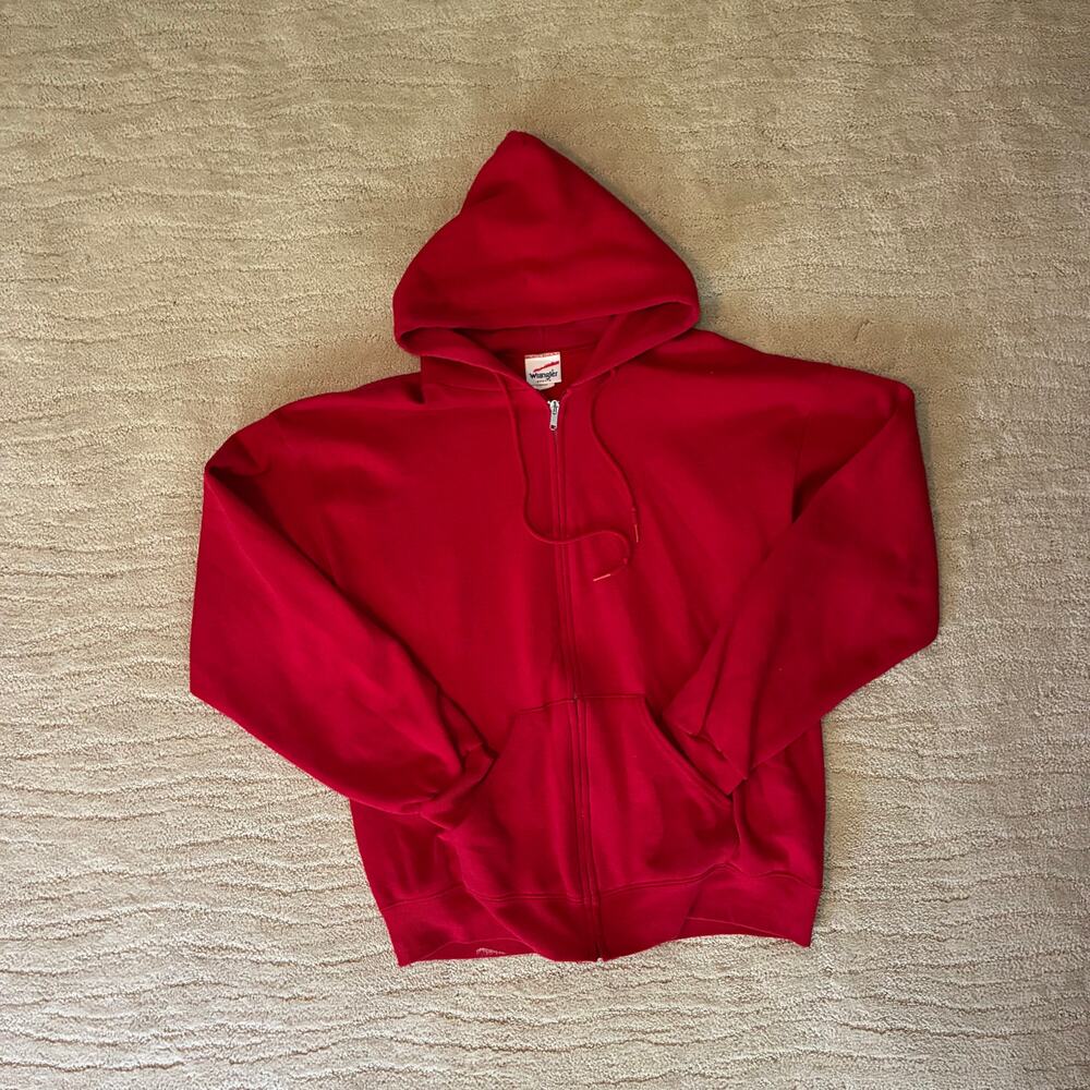 Vintage 90s L Wrangler Sweats Retro Bright Red Full Zip Hoodie Americana Western